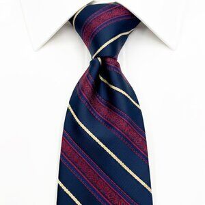 Geoffrey Beene Silk Tie Navy Blue Red Paisley Striped Textured Classic Formal